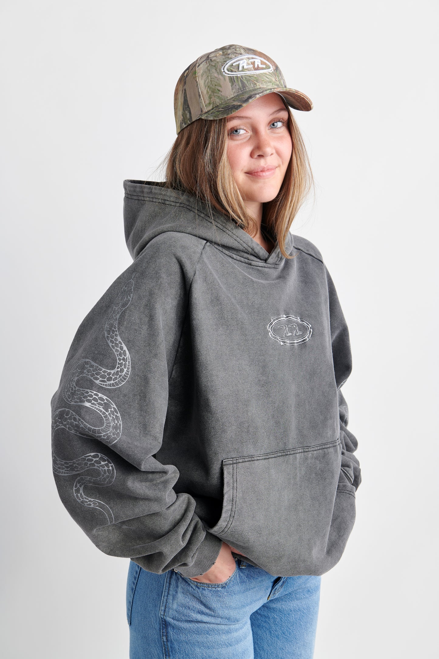 Vintage faded black oversized snake hoodie