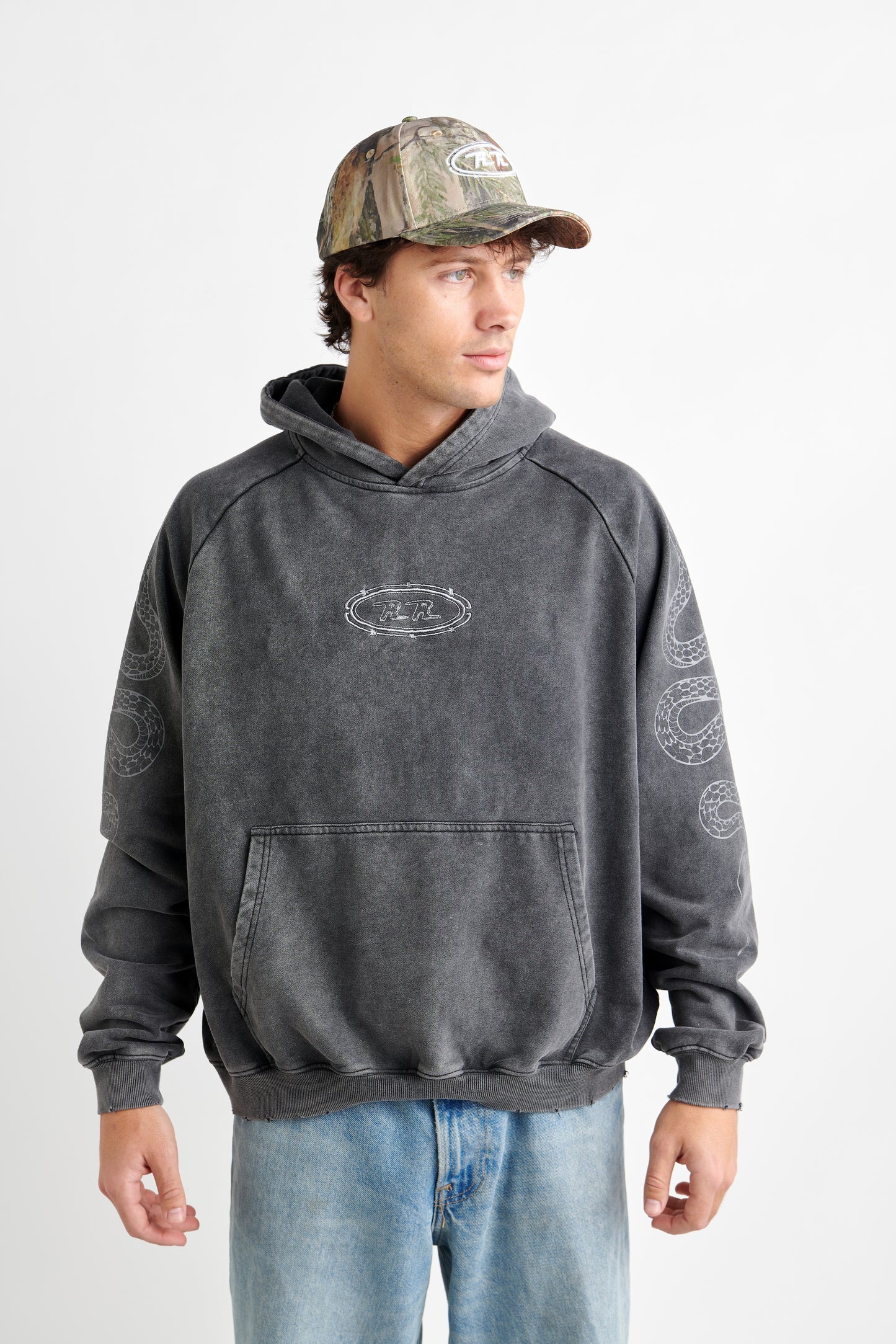 Creek Rat men’s oversized hoodie with snake design