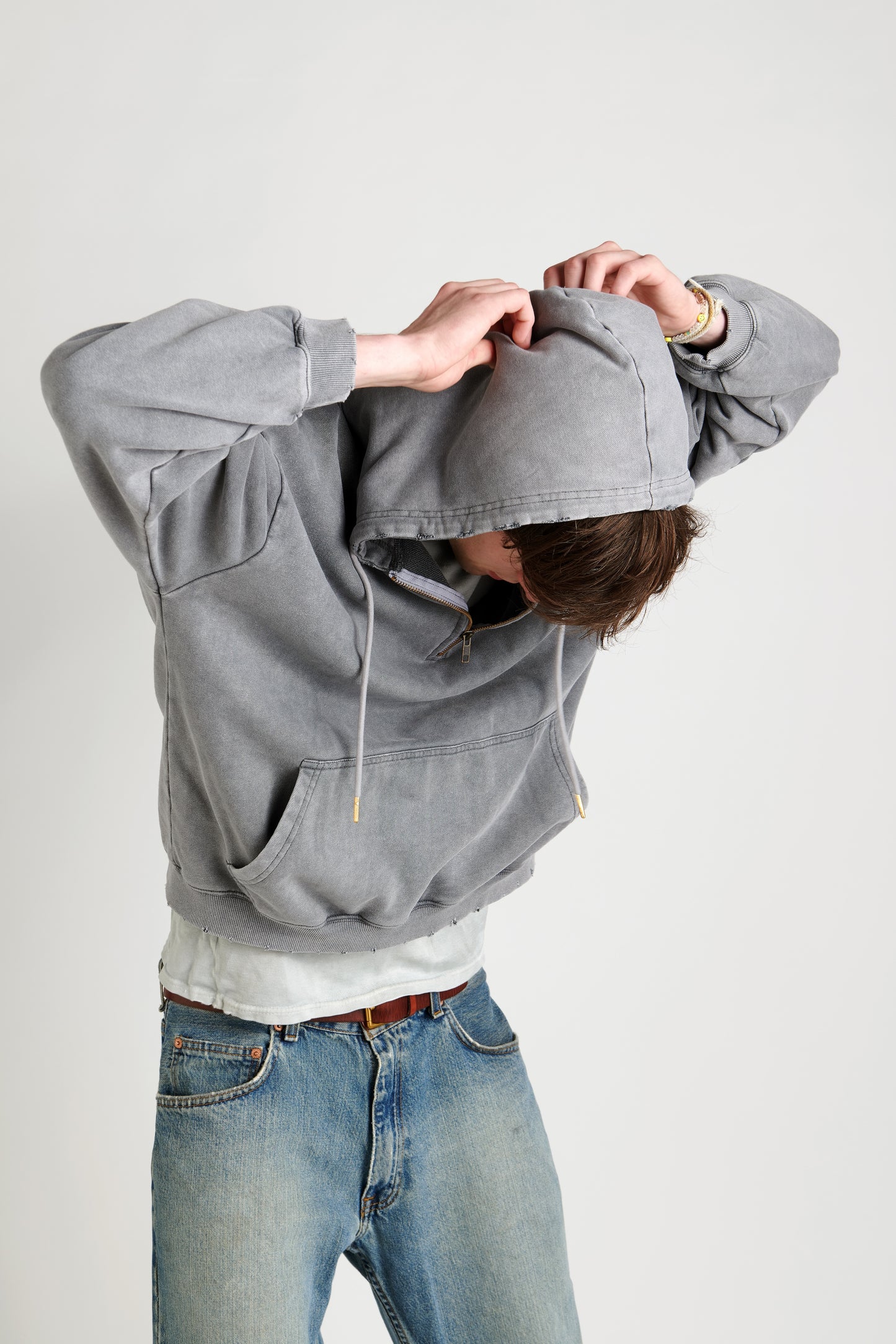faded vintage quarter zip pullover hoodie